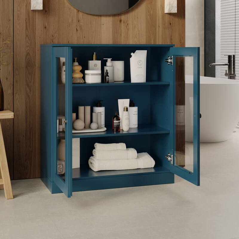 Palace Imports 100% Solid Wood 32" Bathroom Cabinet with Clear Glass Doors and Adjustable Shelves