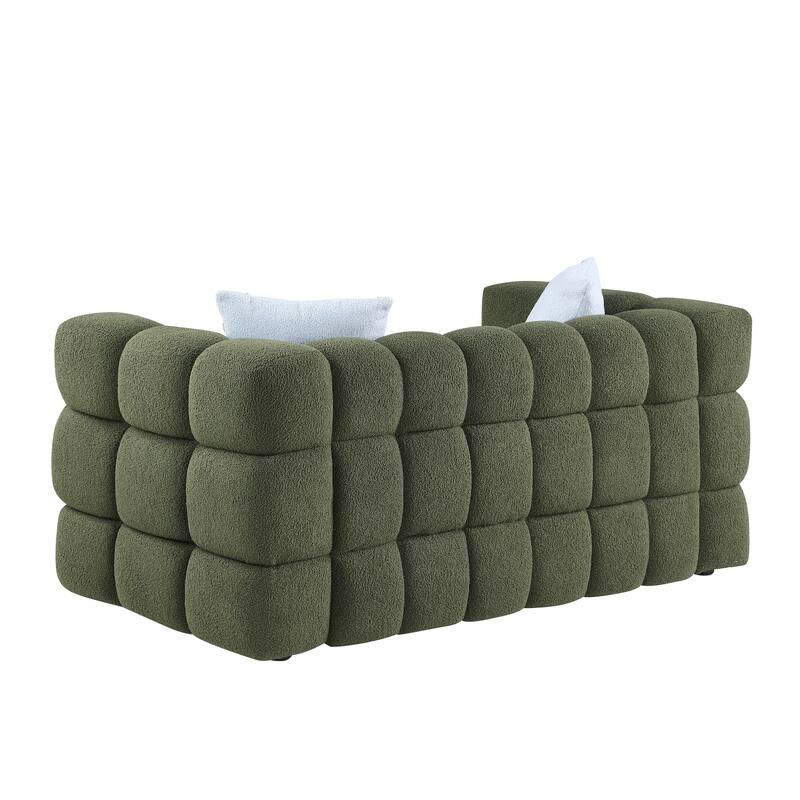Boucle Fabric 3 Seater Sofa with 2 Pillows, Comfy Upholstered Deep Seat Sofa, Lounge Sofa with Square Armrests