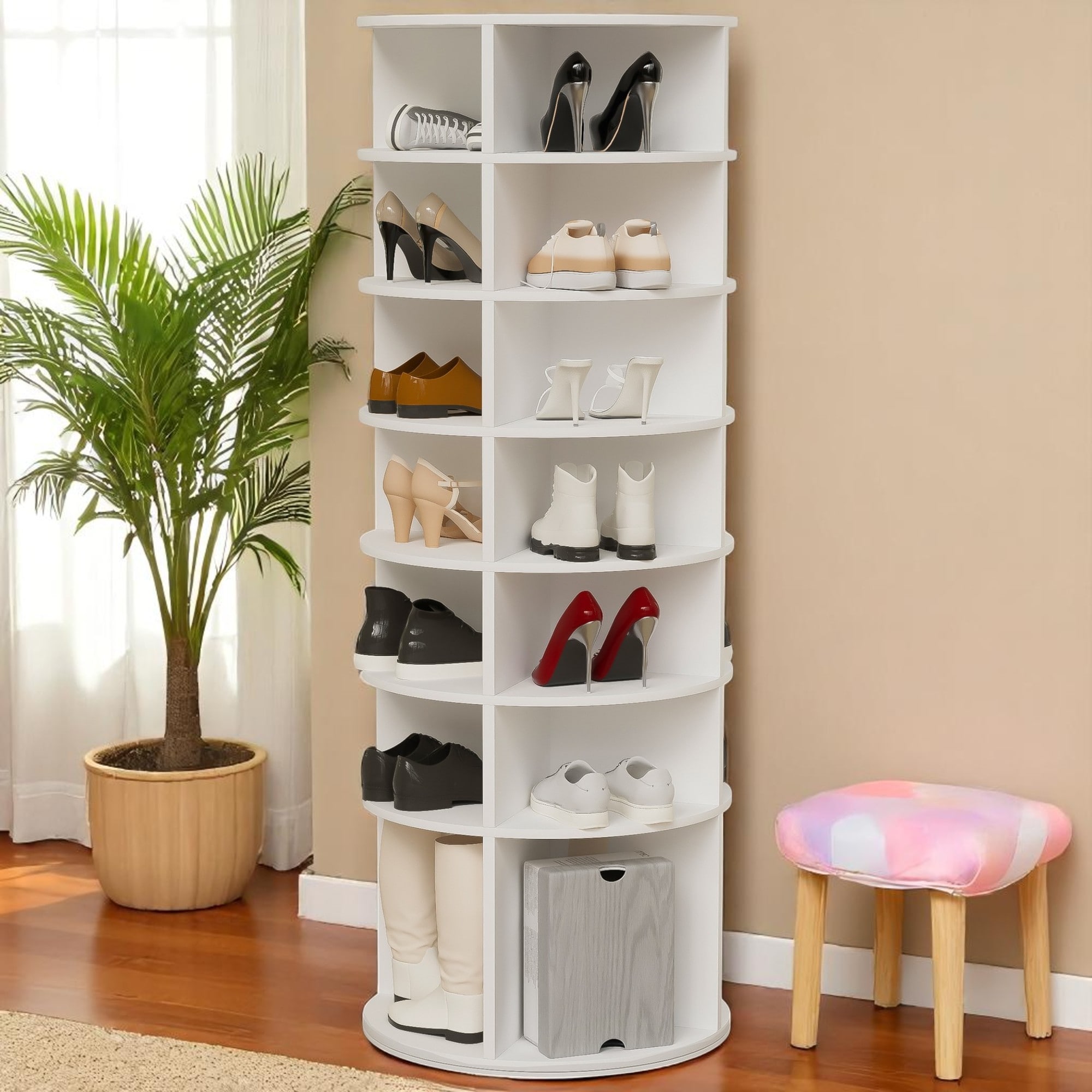 KISRAIS 360° Rotating Shoe Rack Tower, 7-Tier Spinning Shoe Rack
