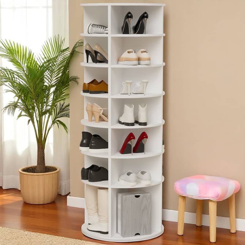 KISRAIS 360° Rotating Shoe Rack Tower, 7-Tier Spinning Shoe Rack, Fits 28 Pairs of Shoes (White)