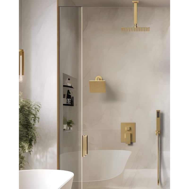 GRANDJOY Dual Shower Heads 10 Inch Ceiling Mounted Rainfall Shower System with Rough-in Valve