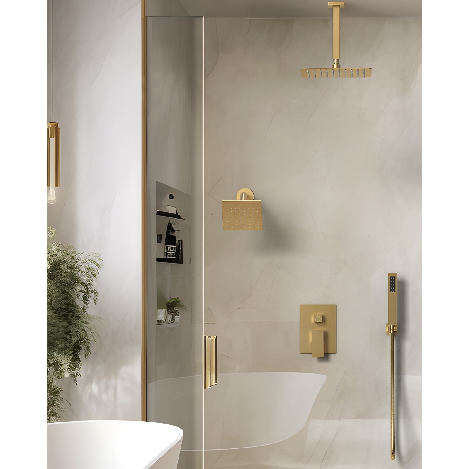 GRANDJOY Dual Shower Heads 10 Inch Ceiling Mounted Rainfall Shower System with Rough-in Valve
