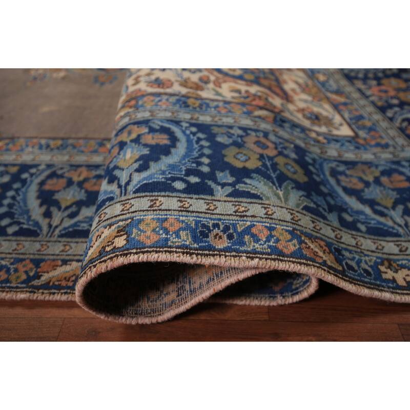 Grey Tabriz Persian Vintage Area Rug Hand-Knotted Bedroom Wool Carpet - 7'10" x 11'0"