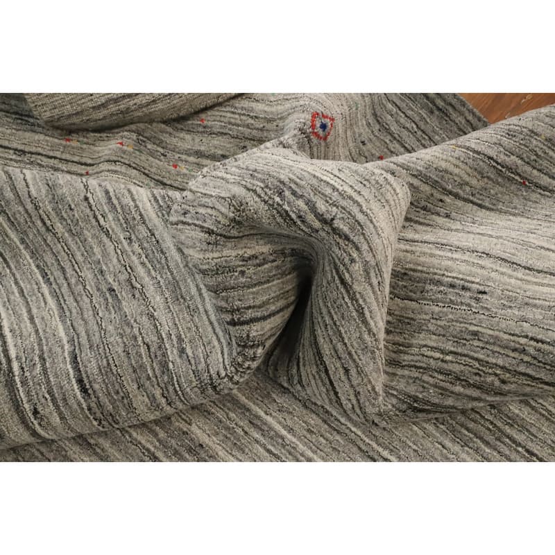 Hand Knotted Oriental Viscose Silk Carpet Tribal Animal Pictorial Greys & Charcoal Gabbeh Area Rug - 9' 11'' X 9' 11''