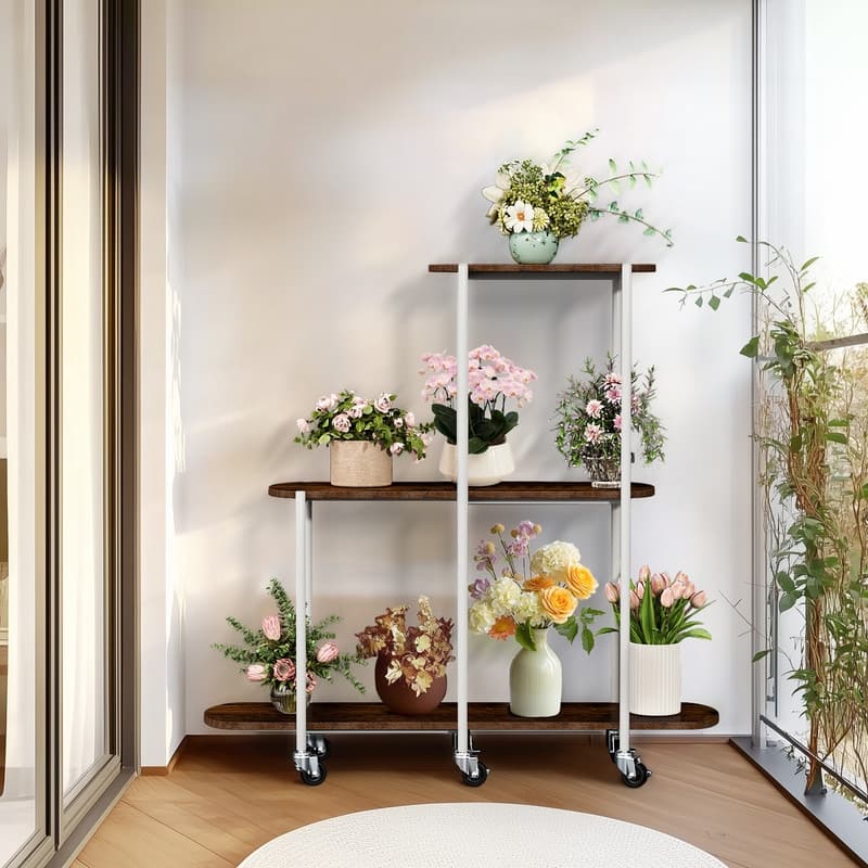 Corner Plant Stand Indoor 3 Tiered Plant Shelf Flower Stand with Wheels for Living Room Patio Balcony Garden