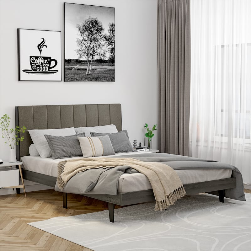 Costway Upholstered Tufted Bed Wood Platform Mattress Foundation