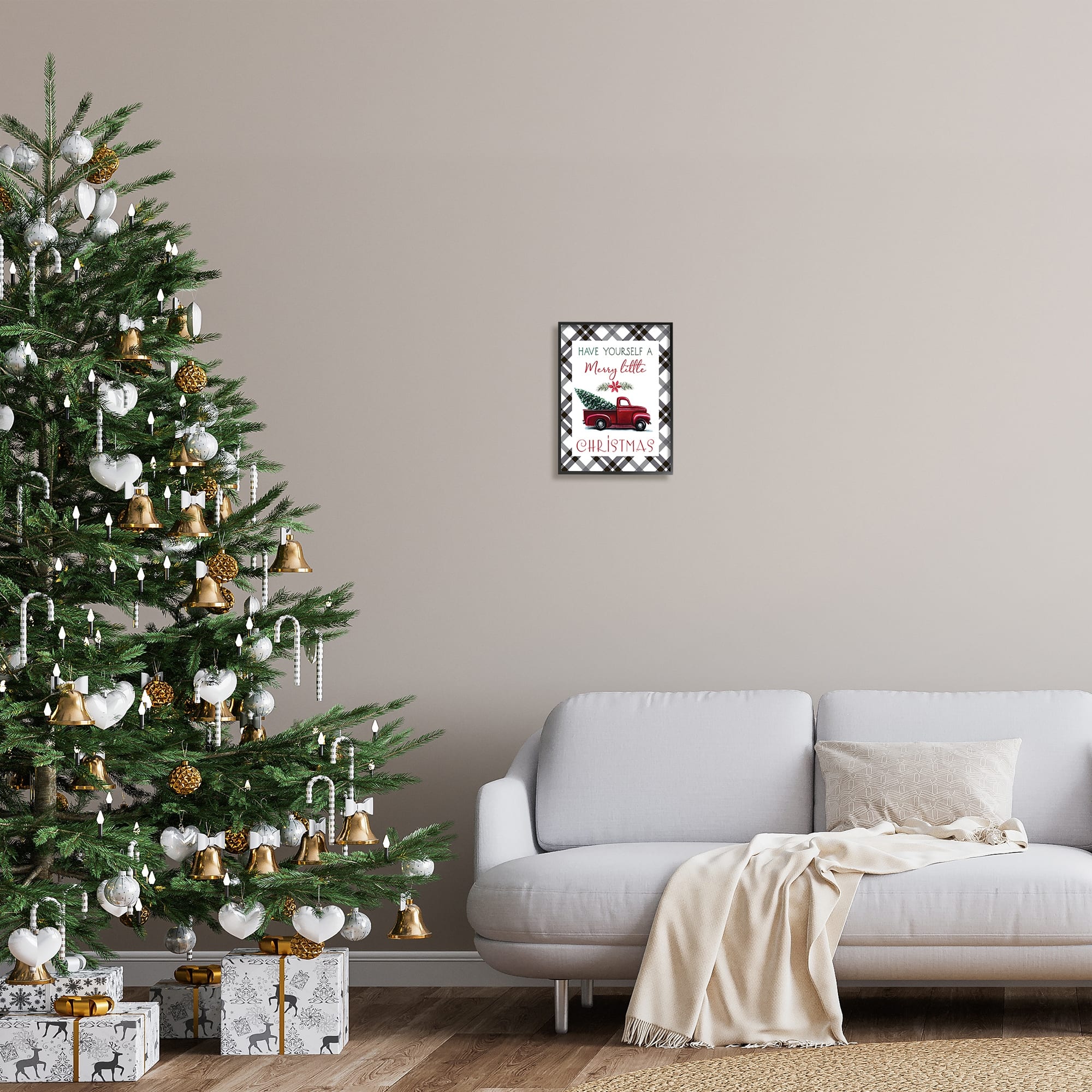 Stupell Merry Little Christmas Traditional Phrase Red Truck Tree Framed ...