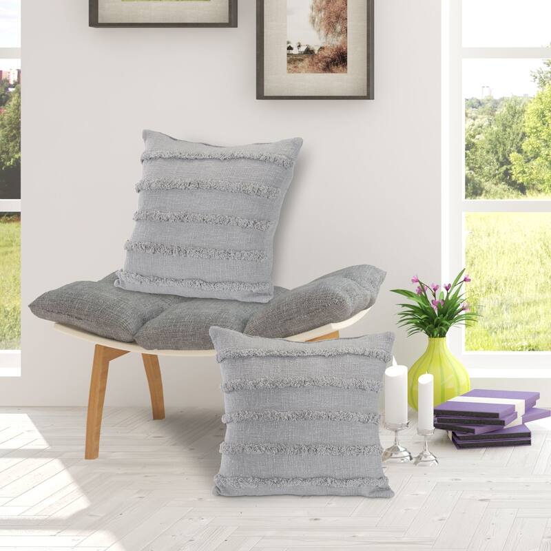20" Gray Overtufted Solid Square Throw Pillow