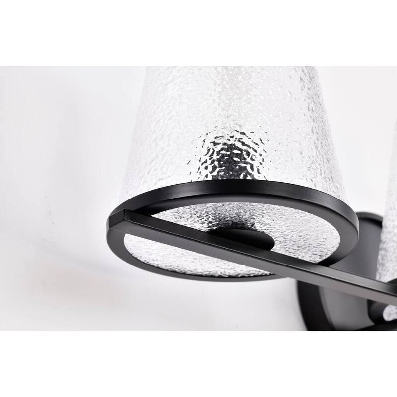 Valentine 3 Light Vanity Black Finish Hammered Glass