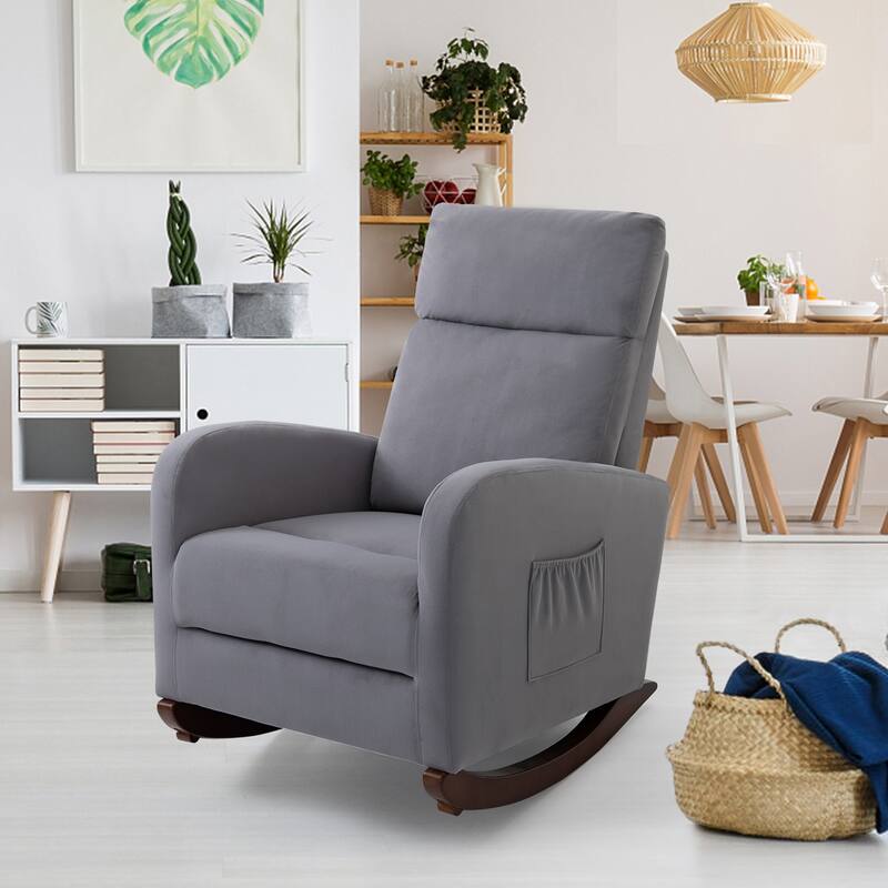 AVAWING Mid Century Nursery Rocking Chair Upholstered Velvet High Back Armchair