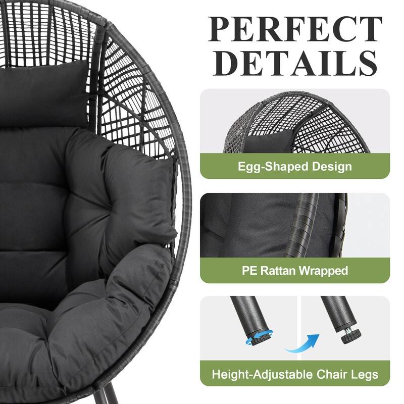 FINCATI Outdoor Wicker Egg Chair Set with Ottoman, Deep Seating, 440 lbs Capacity