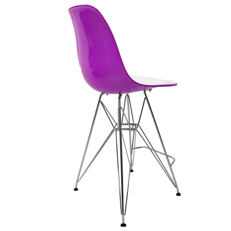 LeisureMod Modern Cresco Acrylic Barstool with Chrome Base and Footrest for Home Bar Restaurant