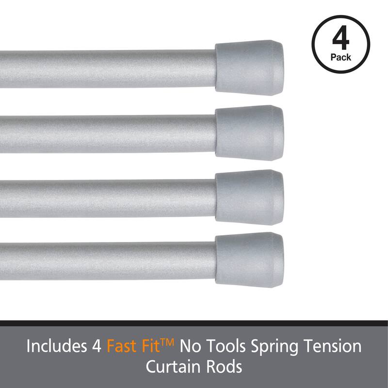 Kenney Fast Fit No Tools 7/16" Spring Tension Rod, 4-Pack
