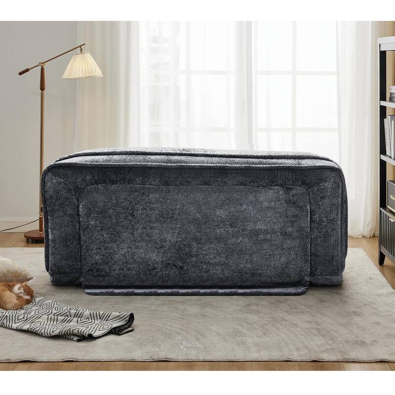 Pet Friendly Lazy Loveseat Sofa 2-in-1 Chenille Floor Couch Double Human Sleeper Bed with 5 Adjustable Position, Plump Pillows