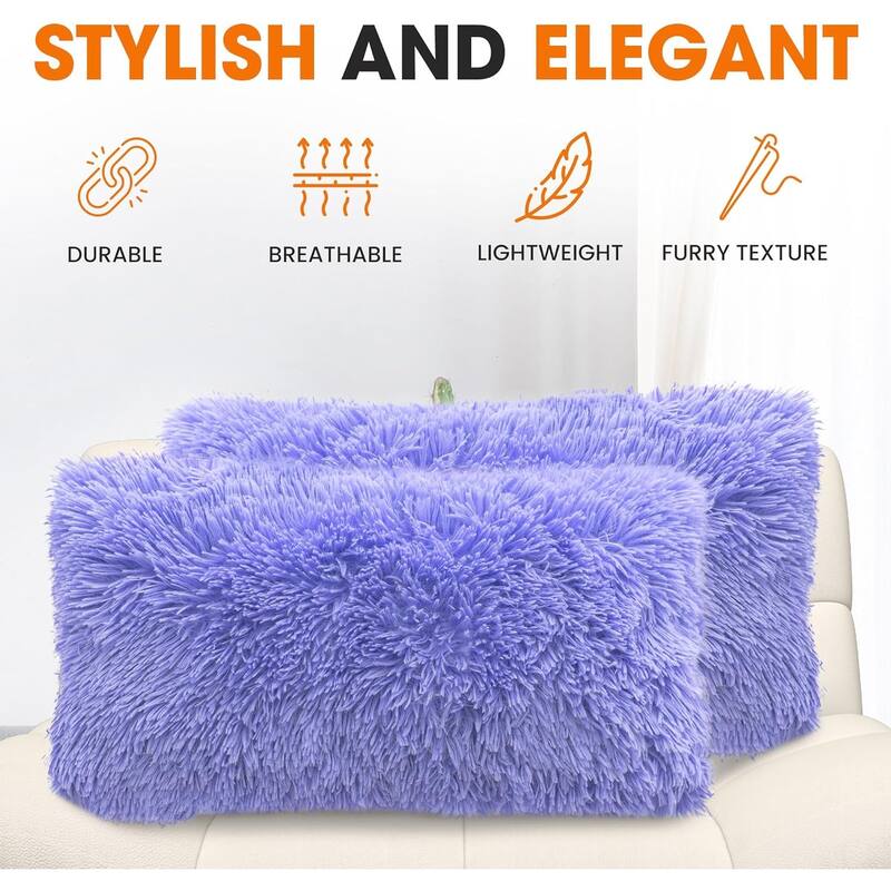 Cheer Collection 12"x20" Shaggy Long-hair Throw Pillows (Set of 2)