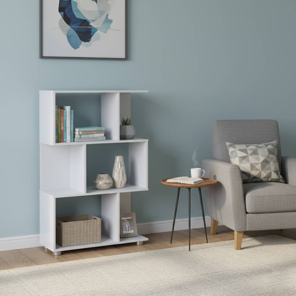 Modern Staggered White 3-Shelf Manor Bookcase