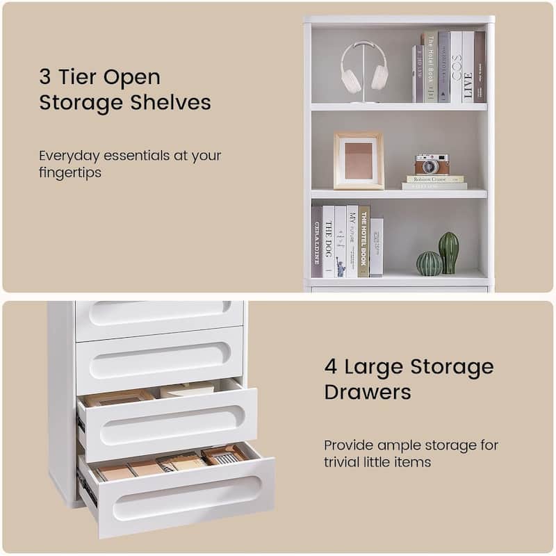 Bookcase with 4 Drawers 72.1" Tall Bookshelf with 3 Storage Shelves