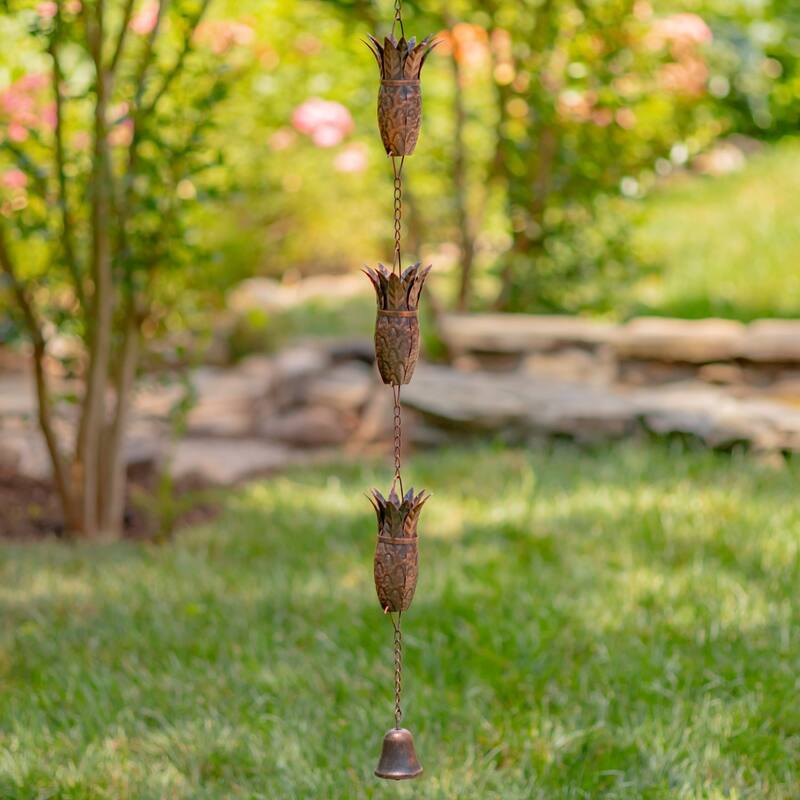 76.5" Long Antique Bronze Rain Chain with Pineapples - Iron - Bronze - Small