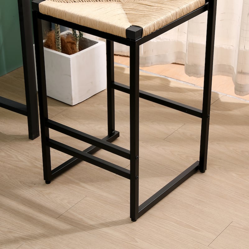 Bar Stools Set of 2, Paper Rope Weave Dining Chairs with Back, Hand Weave Stools for Kitchen Island, Bar & Counter