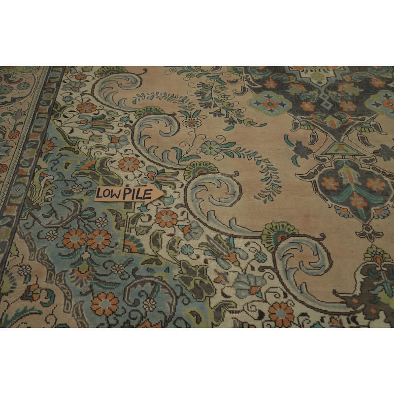 Hand Knotted Oriental 100% Wool Carpet Traditional Floral Beige & Ivories Tabriz Area Rug - 12' 9'' X 9' 8''