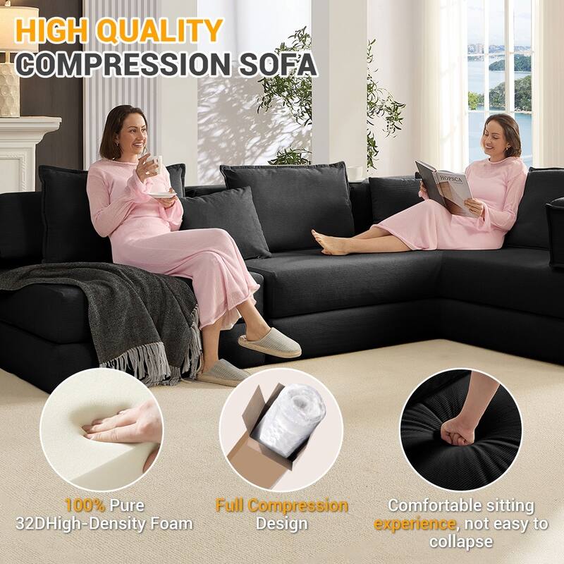118.2" Modular L-Shaped Oversized Upholstered Sectional Sofa Set with 6 Pillows