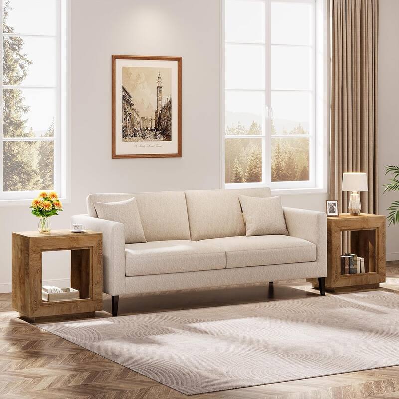 24" Rustic 2-Tier End Table, Side Table with Storage Shelf, Sofa Nightstand for Living Room, Bedroom, Entryway