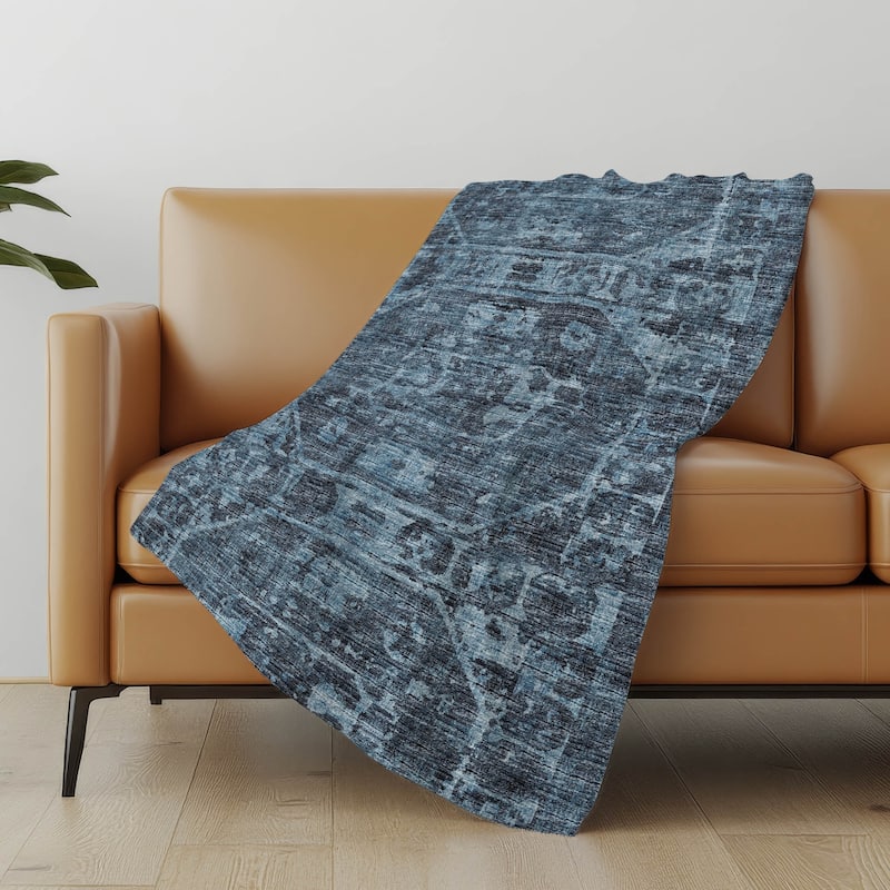 Premium Machine Washable ASB41 Vintage Traditional Sherpa Throw Blanket - Navy - 4'2" x 5'10"