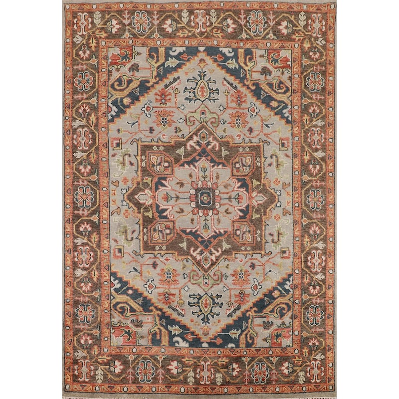 Heriz Serapi Indian Area Rug Handmade Oriental Grey Wool Carpet - 7'9" x 10'1"