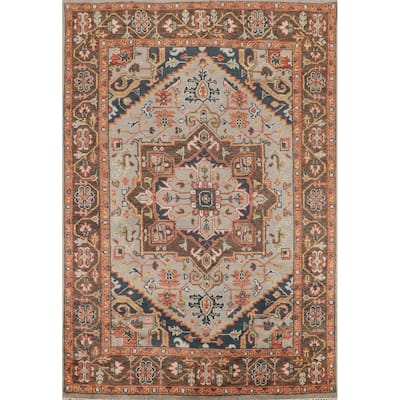 Heriz Serapi Indian Area Rug Handmade Oriental Grey Wool Carpet - 7'9" x 10'1"