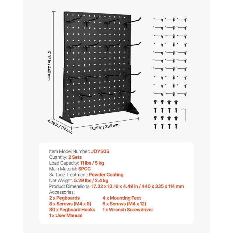 Black Tabletop Pegboard Display Stand 2 Set with 30 Hooks and 11 lbs Load - 13.19” x 4.49” x 17.32”