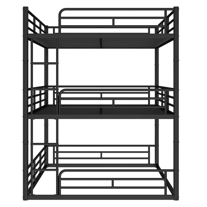 Queen over Queen over Queen Bunk Bed, Metal Triple Bunk Bed with Safety Guardrails, Bunk Bed with Noise-reduced Design