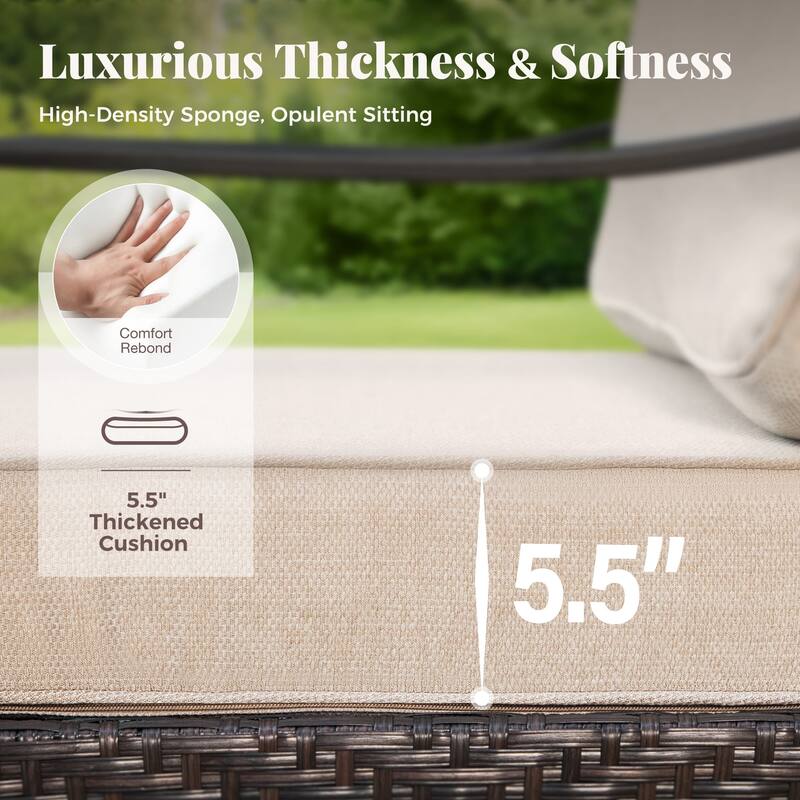 MAISON ARTS Patio Furniture Set with 56" Fire Pit Table, Deep Seating Sofa & Swivel, Rocking, and Fixed Chairs (5 Seats, Beige)