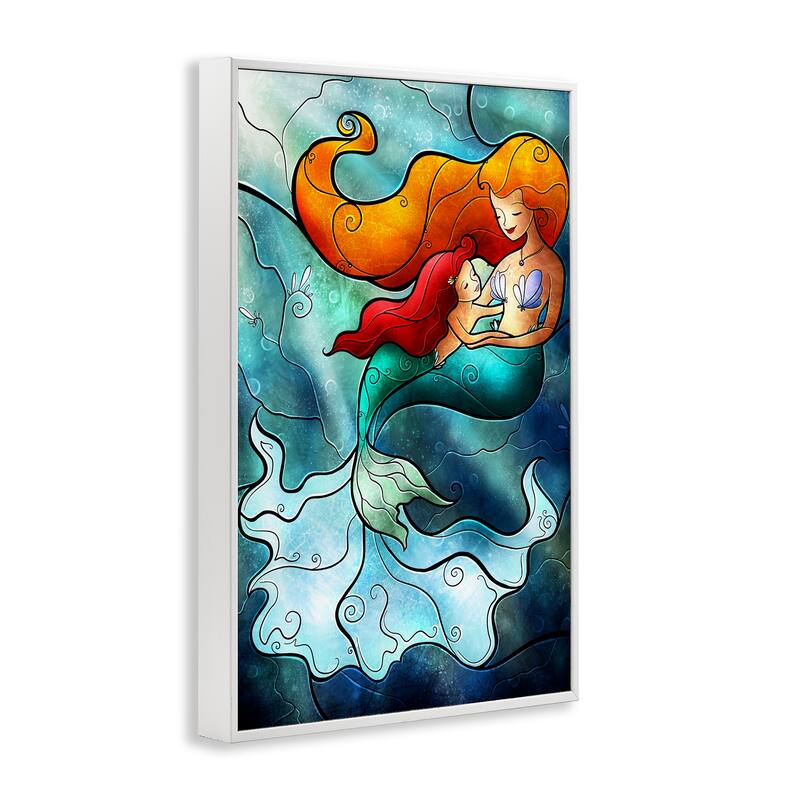 Stupell Mermaid & Child Stained Glass Style Framed Giclee Art Design By Mandie Manzano