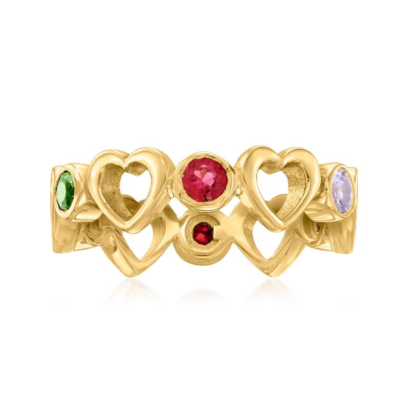 18K Yellow Gold Over Sterling Silver Multi Gemstone Ring For Women