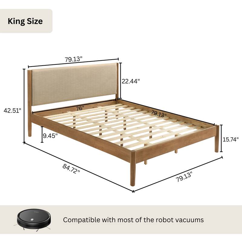 Roundhill Furniture Vichy 6-Piece Rattan Bedroom Set with Upholstered Bed, Dresser, Mirror, 2 Nightstands, and Chest