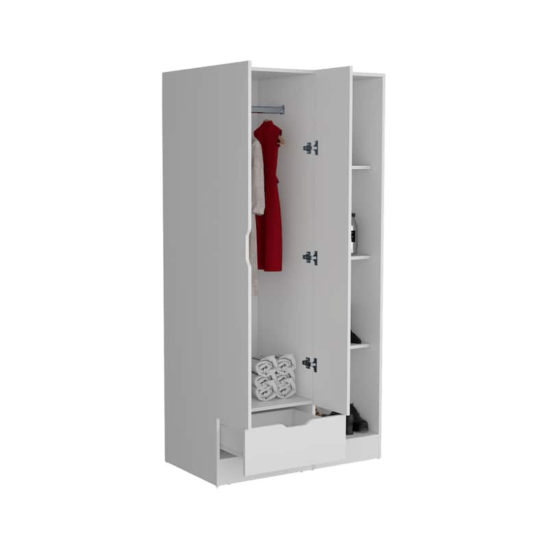 35.4" Modern Double-door Armoire with 4-Tier Storage Shelves and 1 Drawer