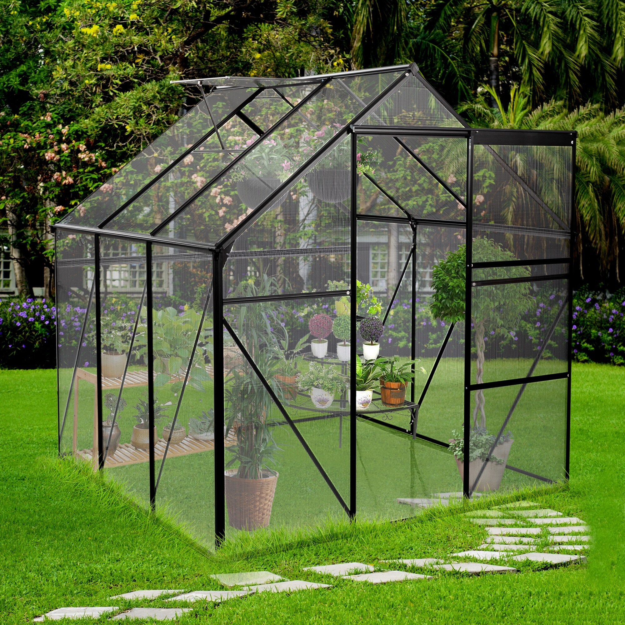 Greenhouse Raised Base and Anchor Aluminum Heavy Duty Walk-in Greenhouses  for Outdoor Backyard in All Season, image size:2000x2000