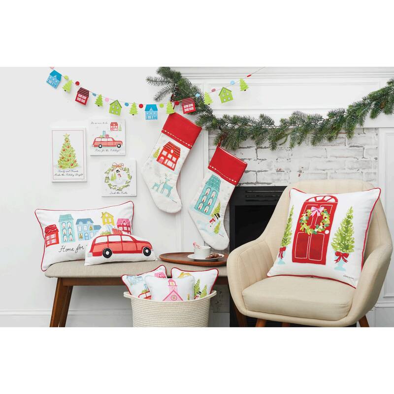 Christmas Car Printed & Embellished Throw Pillow