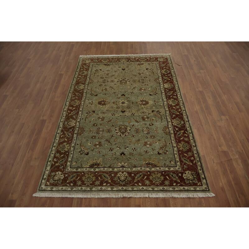 Hand Knotted Oriental 100% Wool Carpet Transitional Floral Green Oushak Area Rug - 8' 0'' X 5' 1''