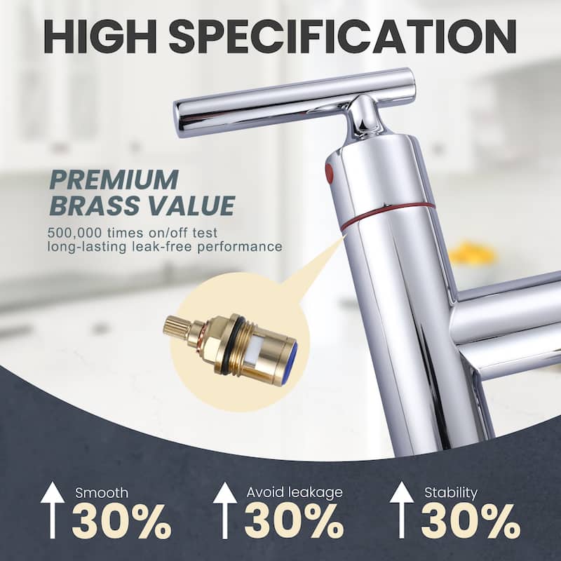 WOWOW Double Handle Bridge Kitchen Faucet with Side Sprayer