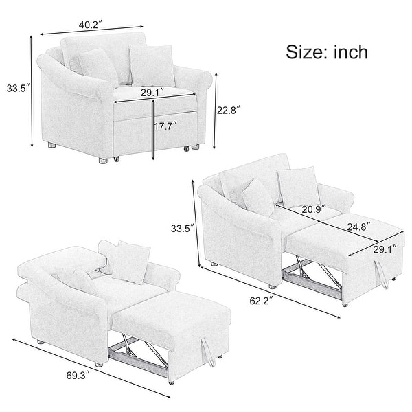 Chenille Accent Chair Convertible Sleeper Chair Adjustable Backrest Sofa Chair, 3 in 1 Chaise Lounges Chair Turns Into Chair Bed