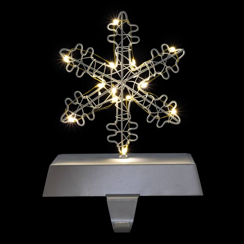LED Lighted Wire Snowflake Christmas Stocking Holder - 6.25" - Silver