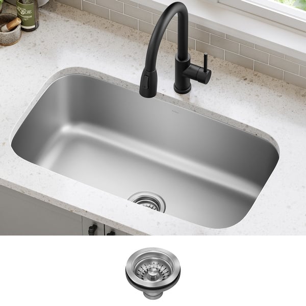 slide 2 of 38, KRAUS Premier Undermount Single Bowl Stainless Steel Kitchen Sink 31 1/2" L x 18 3/8" W (sink KBU14)