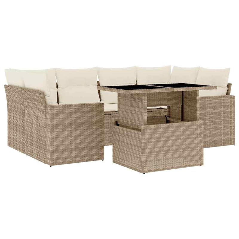 vidaXL Patio Sofa Set with Cushions Outdoor Furniture 7 Piece Poly Rattan - 21.7 x 39.4 x 28.7 in