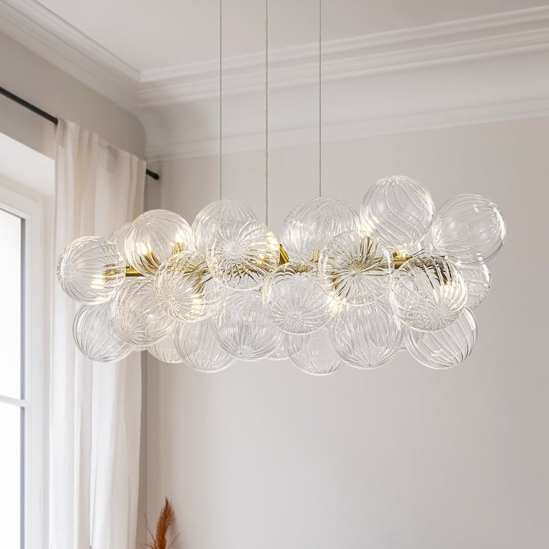Modern 42" Large Glass Sputnik Bubble Chandelier Cluster Smoked Linear Chandelier