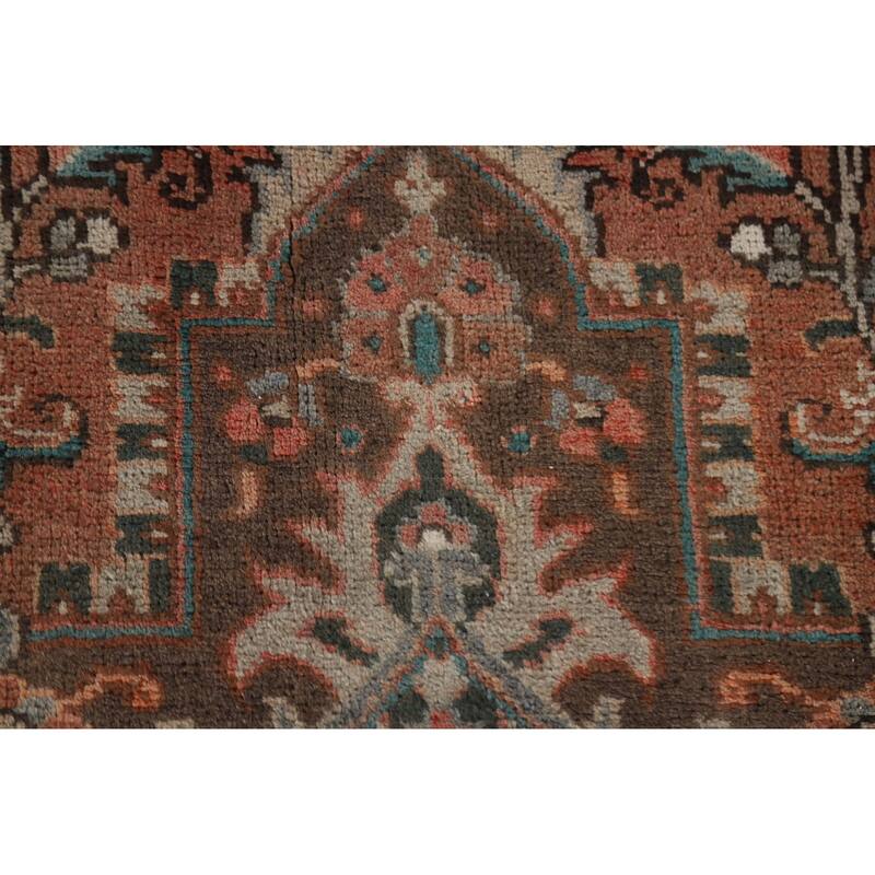 Hand Knotted Oriental 100% Wool Carpet Traditional Floral Red Heriz Area Rug - 10' 0'' X 7' 1''