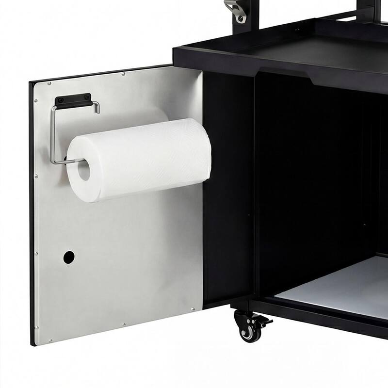 39.5"Outdoor Grill Cart with Storage Cabinet,Bar Cart Pizza Oven Table with Wheels,Stainless Steel Top,with Spice & Paper Rack