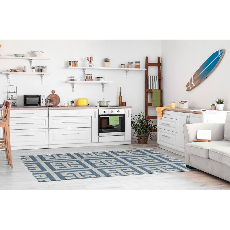 Greek Key Patterned Chenille Rug