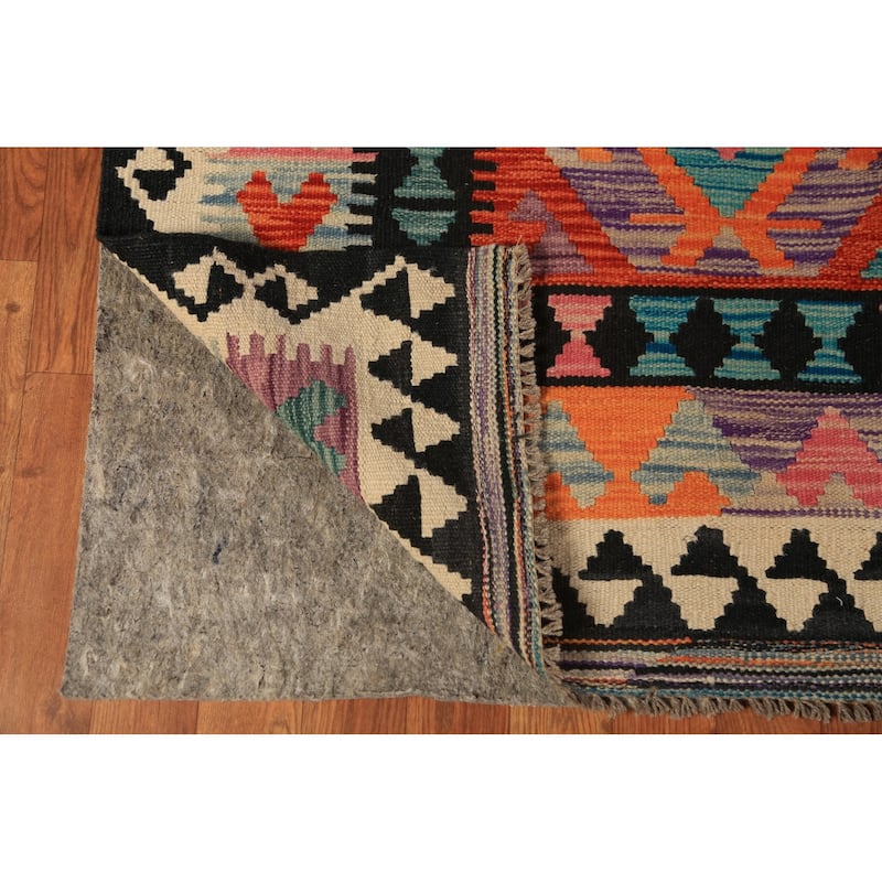 Orange Nomadic Kilim Oriental Area Rug Flatweave Wool Carpet - 8'7"x 9'6"