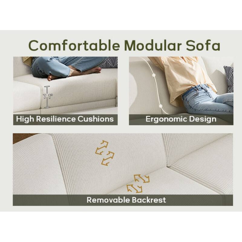 16 PC Modular Corduroy Sectional With Ottoman